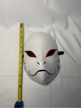 White Kitsune Fox Mask with Red Accents - Japanese Halloween Naruto Anbu kitsune
